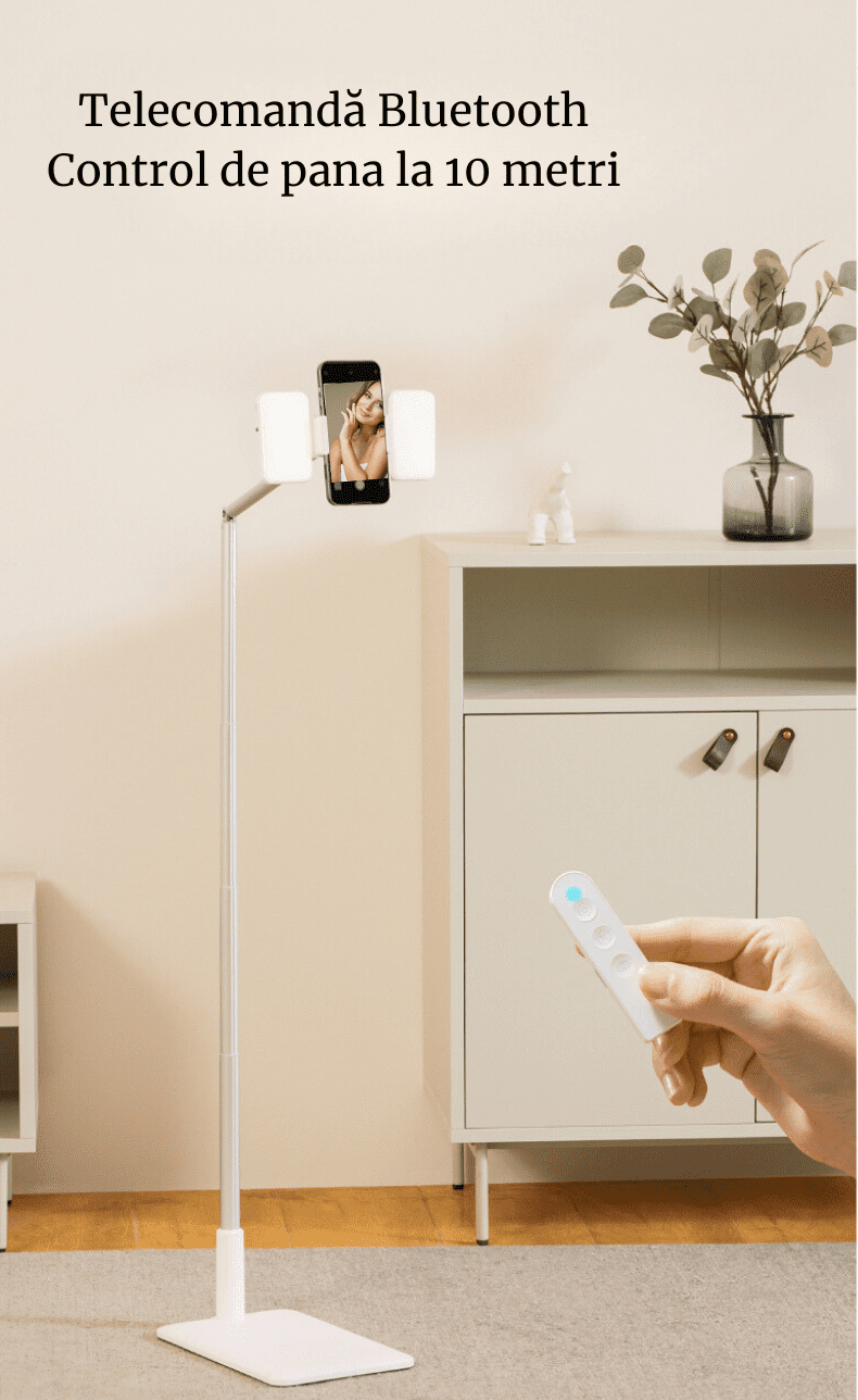 Stativ de podea pentru telefon si tableta cu telecomanda Bluetooth pentru declansare de la distanta