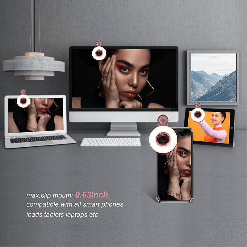 Compatibilitate Universală Inel Luminos și Lentilă Macro Almia Concept - Clema 1.6 cm Inel luminos și lentilă macro Almia Concept, compatibile cu smartphone-uri, laptopuri și tablete (iPad), având o deschidere a clemei de 1.6 cm.