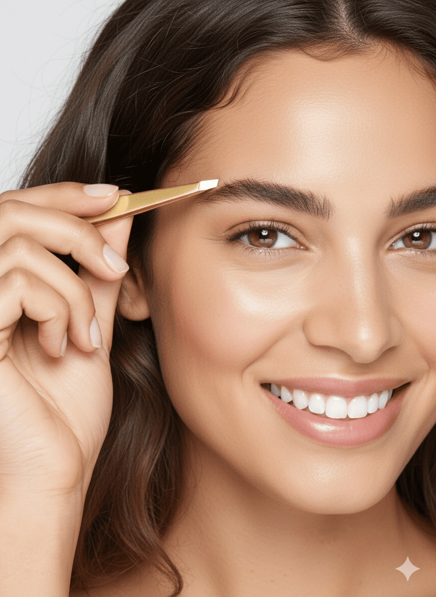 Pensetă profesională pentru sprâncene cu vârf oblic, finisaj Gold/Bronz