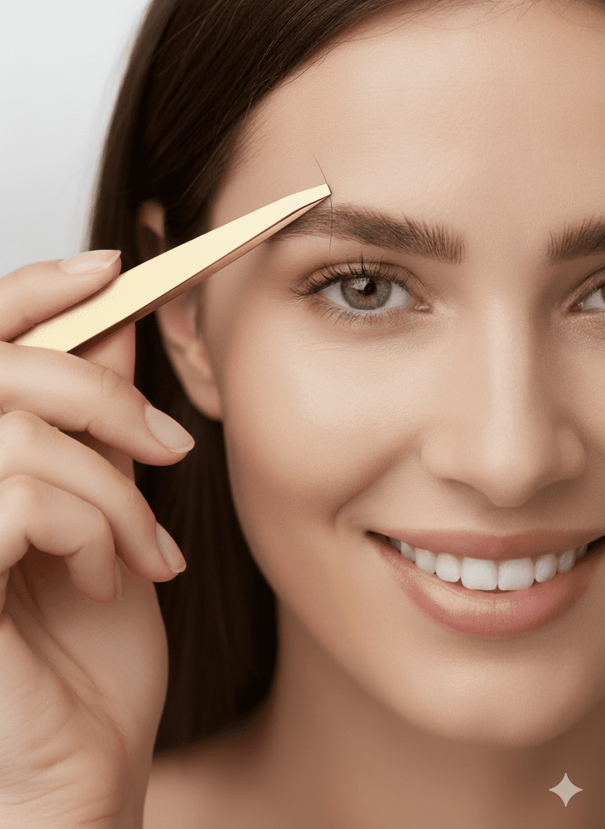 Pensetă profesională cu vârf drept, finisaj Gold/Bronz, pentru conturarea precisă a sprâncenelor